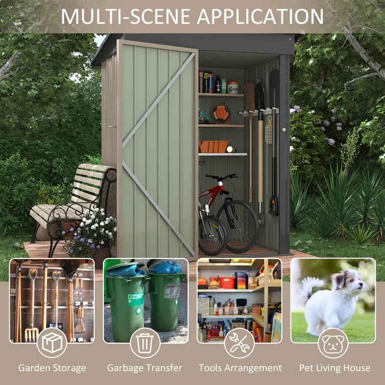 5 ft. W X 3 ft. D Galvanized Steel Storage Shed