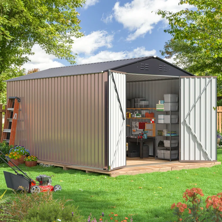 Outdoor Metal Shed Storage with Updated Frame Structure and Lockable Doors