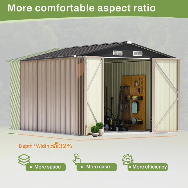 8 ft. W x 10 ft. D Metal Storage Shed