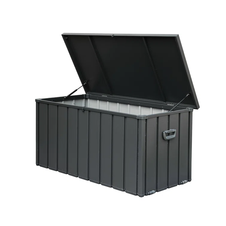Domi Louvered 100 Gallons Gallon Water Resistant Resin Storage Bench with Lock and Wheels in Gray
