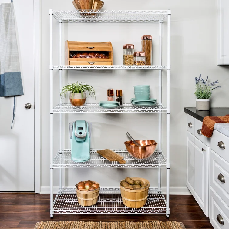 5-Tier Metal Height-Adjustable Shelving Unit (42" W X 72" H X 18" D)