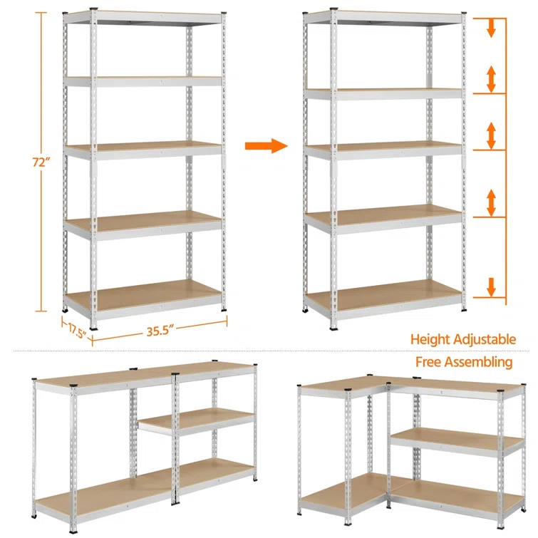 Lundys 5 Tiers Adjustable Metal Storage Shelving Heavy Duty Boltless Display