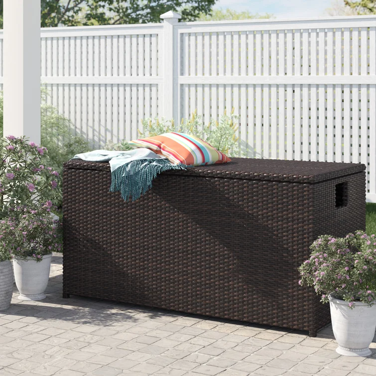 Latitude Run® Larren 59'' W 50 Gallons Water Resistant Wicker Deck Box in Espresso