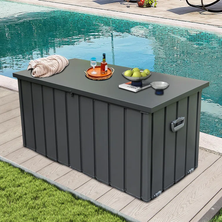 Domi Louvered Deck Box 200 Gallons Water Resistant Lockable with Wheels