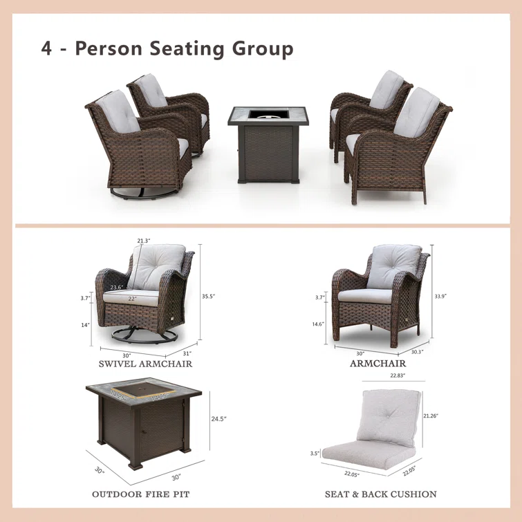 Rian 4 - Person Outdoor Seating Group with Cushions