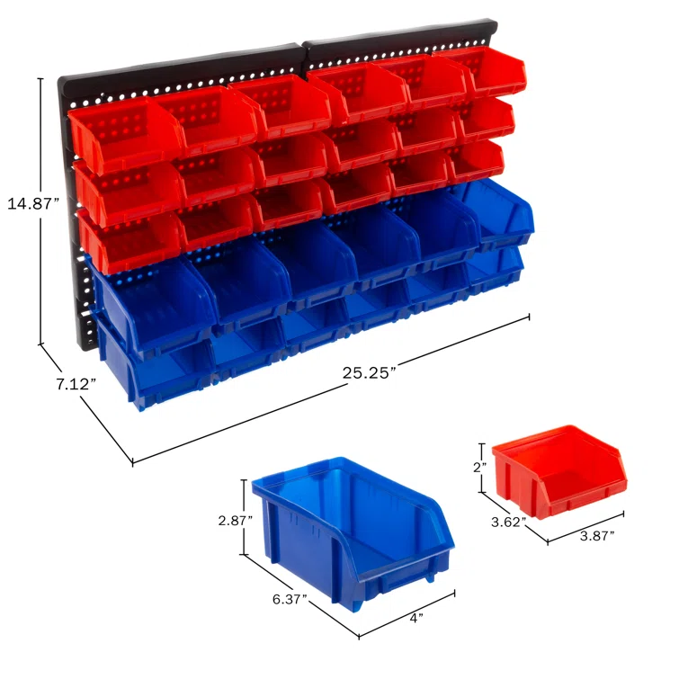 Wall-Mounted Garage Storage Bins for Garage Organization, Craft Supply Storage, Tool Box Organizer