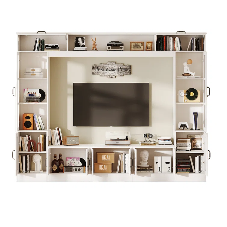 Brayden Studio® Wall Unit TV Stand With Storage , Modern TV Console With Led Lights, Media Entertainment Center With Bookshelves
