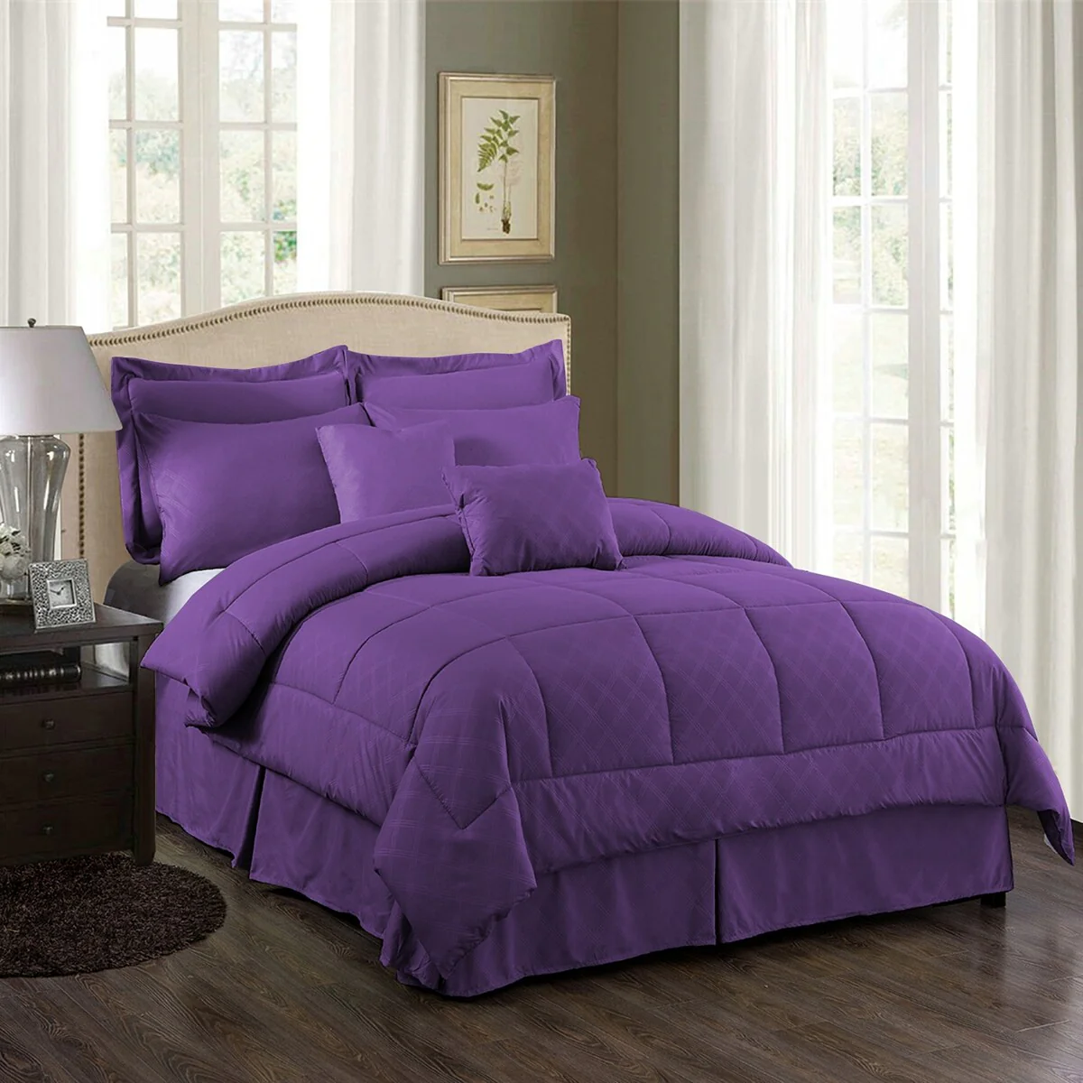 8/10 Piece Purple Plaid Comforter Set