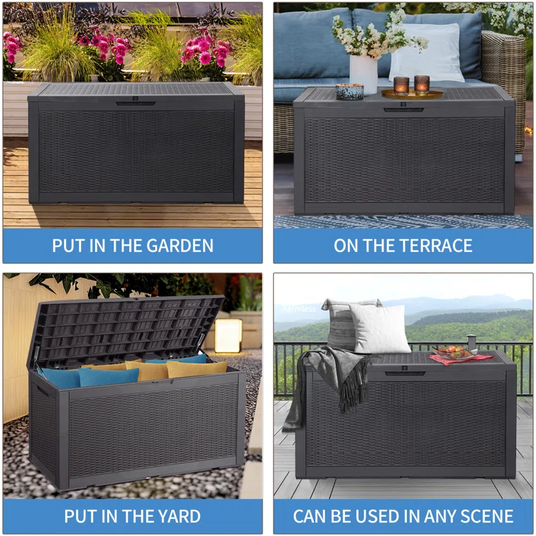 Lovoin 100 Gallons Gallon Water Resistant Resin Lockable Deck Box Without Cushion