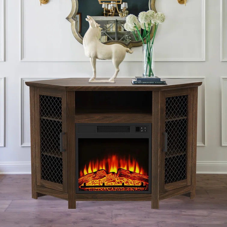 45'' Electric Corner Fireplace TV Stand with Storage for TVs up to 55