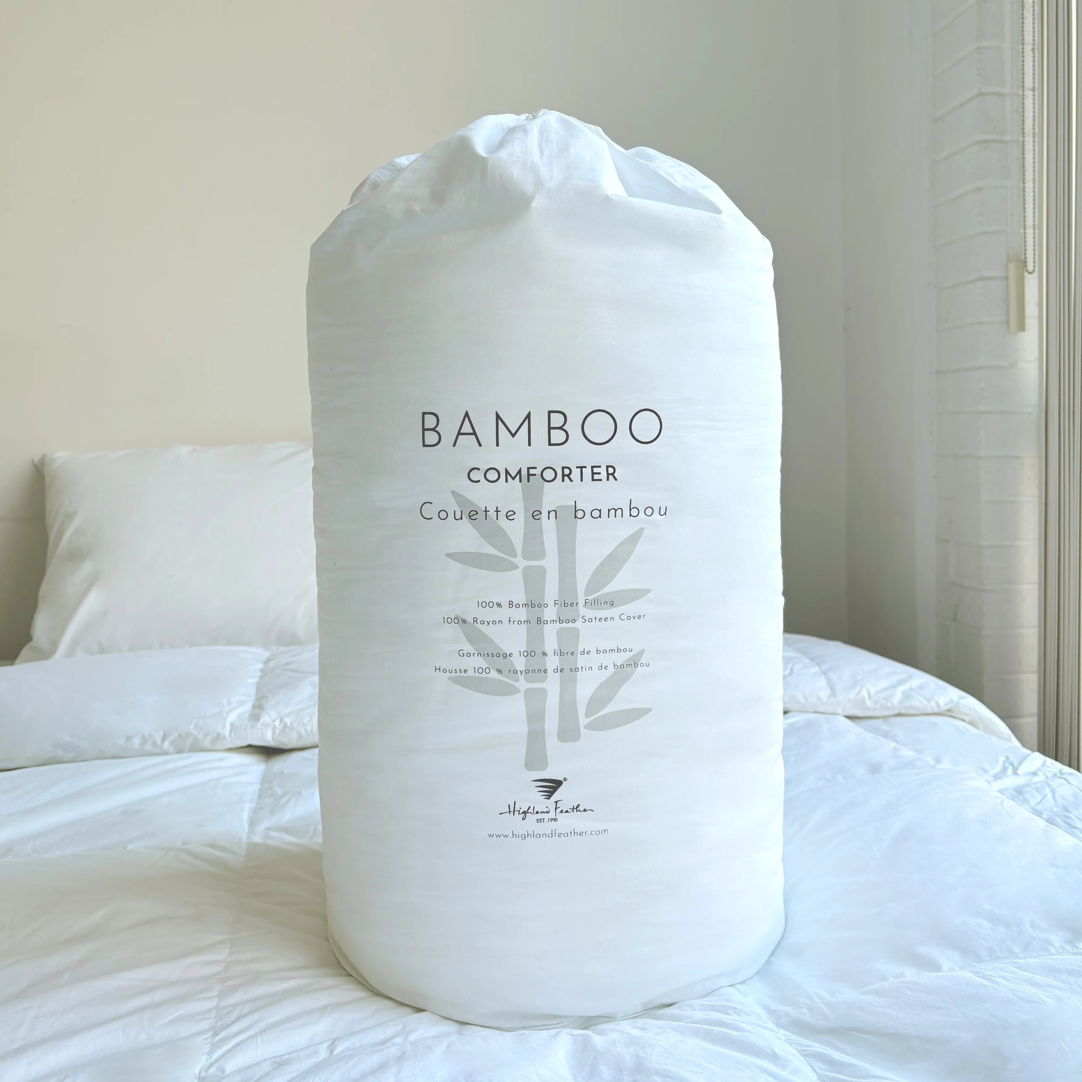 Highland Feather 100% Bamboo Comforter - Cooling, Breathable & Hypoallergenic - Ultra Soft Bamboo Sateen Shell