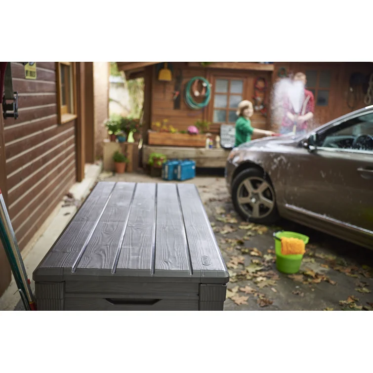 Keter Brightwood 120 Gallon Large Durable Resin Outdoor Storage and Organization Deck Box For Patio Furniture and Supplies
