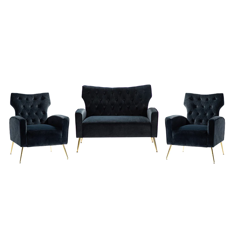 Amira Velvet 3-Piece Living Room Set