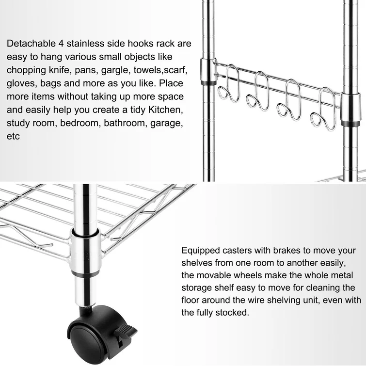 Shavon 70.86” Modern Steel Shelving Unit, Chrome Wire Rack With Casters and Feet for Home Organization