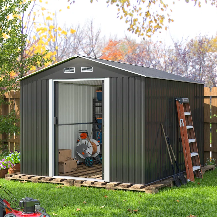 8 Ft. W X 10 Ft. D Outdoor Galvanized Steel Storage Shed