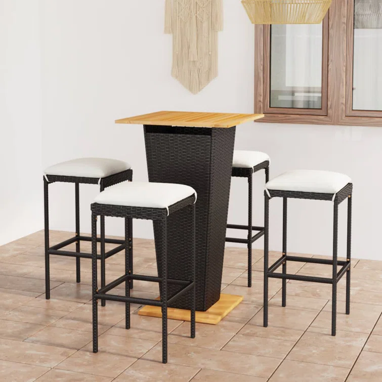 Renota 5 Piece Patio Bar Set with Cushions Poly Rattan