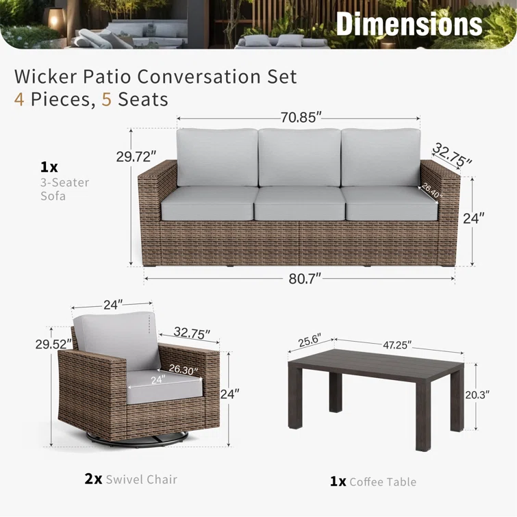 Outdoor Wicker Patio Conversation Furniture Set