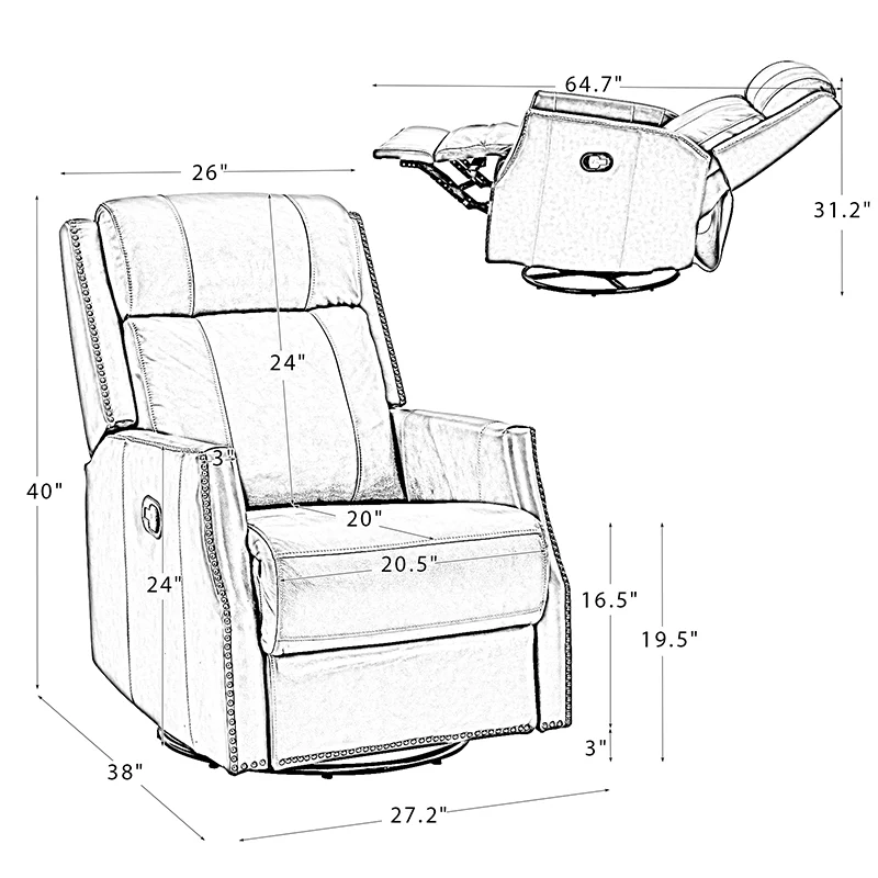 Epimetheus Genuine Leather Manual Swivel Recliner