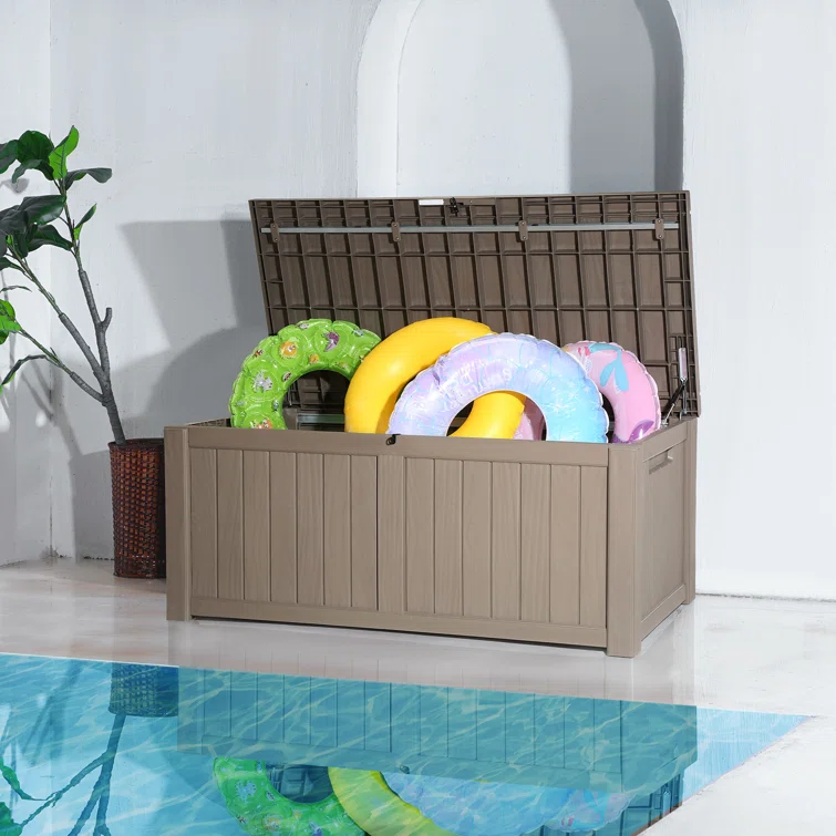 VEVOR 48'' W 120 Gallons Water Resistant Polypropylene Lockable Deck Box in Brown