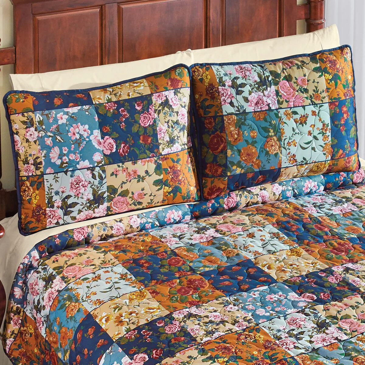 Floral Patchwork Memoir Polyester Pillow Shams - Set of 2