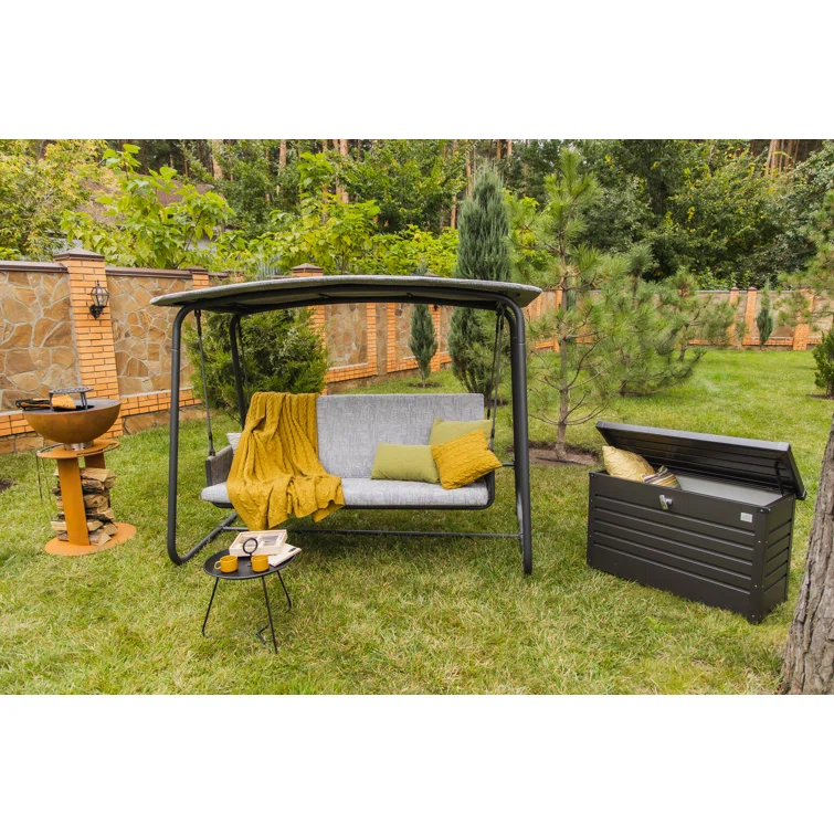 Biohort LeisureTime 51 Gallon Water Resistant Metal Deck Box with Lock in Dark Gray