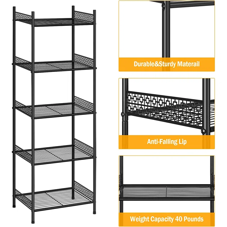 Moffitt 57" H x 12.6" W x 16.3" D 5 Tier Wire Shelving Unit Metal Storage Organizer Rack