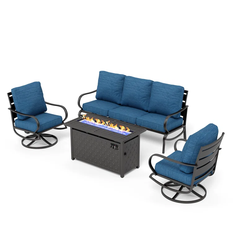 Tapasi 5 - Person Patio Conversation Set with Swivel Lounge Chairs &  Firepit Table