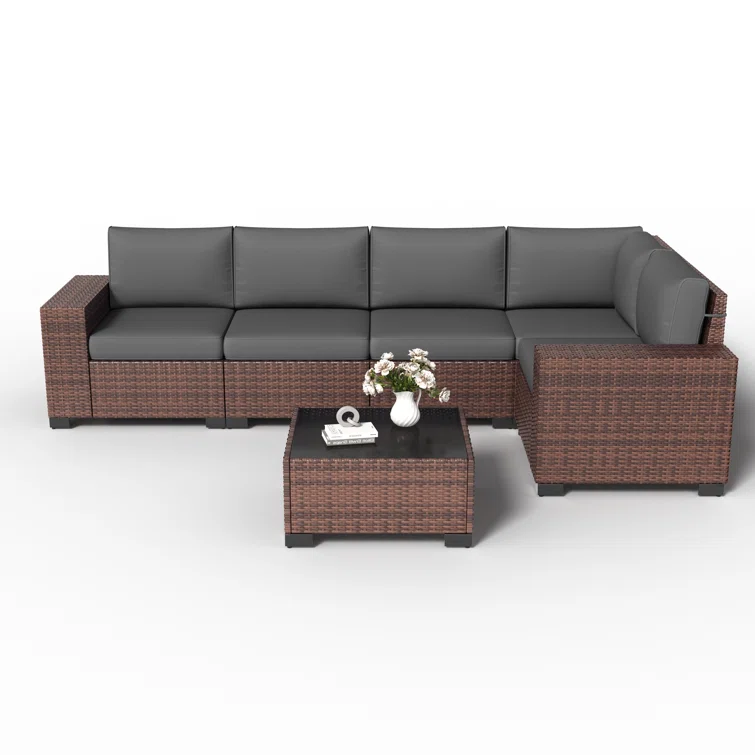 5 - Person Outdoor Rattan Sectional Seating Group With Cushions