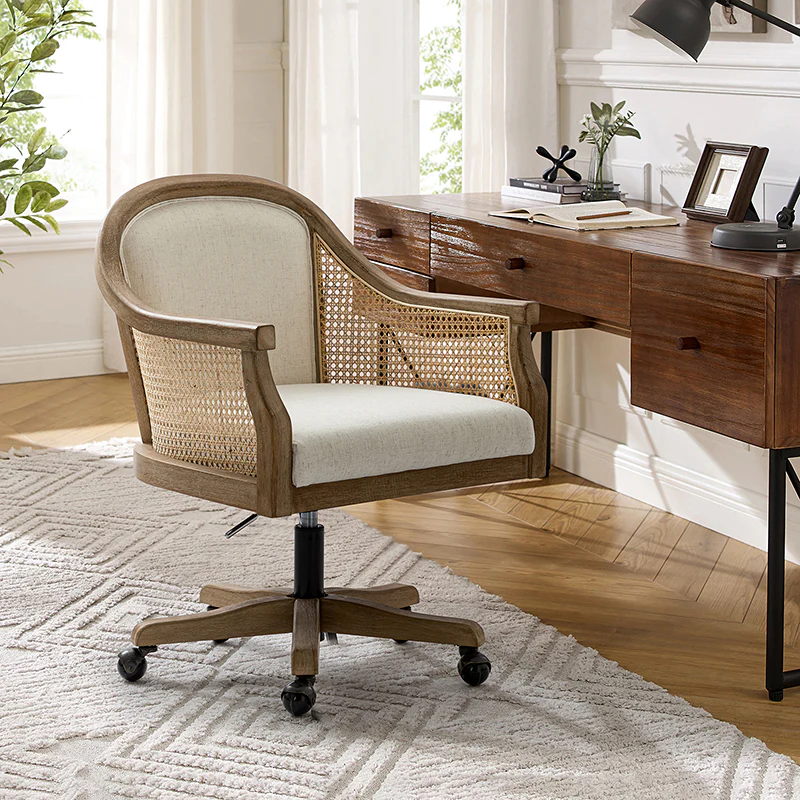 Audrey Task Accent Chair with Rattan Arms