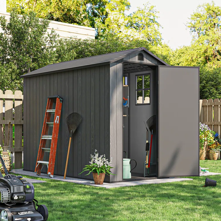 4 ft. W x 8 ft. D Plastic Storage Shed with Floor, Resin Shed with Windows and Lockable Doors