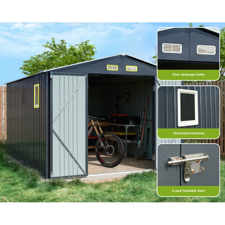 10ft W. x 12 ft. D Aluminum Corner Metal Storage Shed