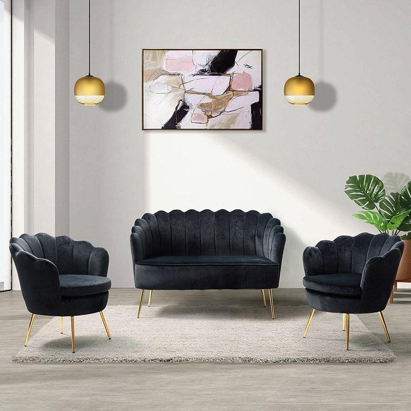 Ariel 3-Piece Scalloped Velvet Living Room Set