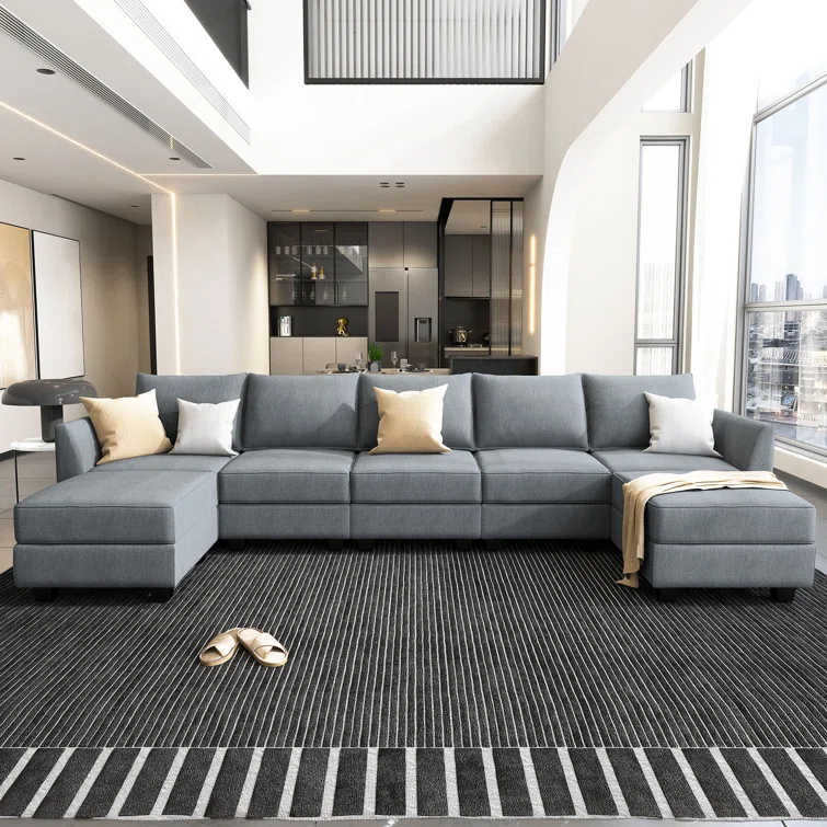 U shaped Corner Modular Sectional Reversible Sofa Couch with Storage Seat