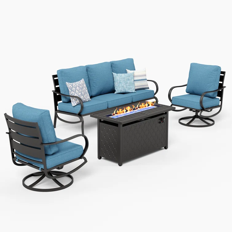 Tapasi 5 - Person Patio Conversation Set with Swivel Lounge Chairs &  Firepit Table