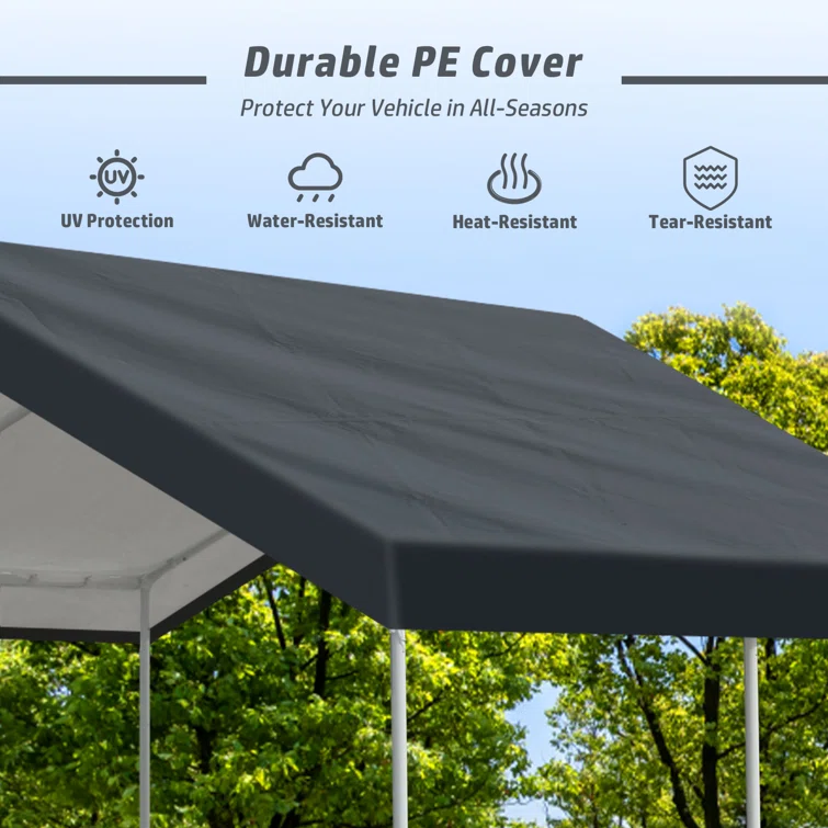 10 ft. W x 20 ft. D Metal Portable Garage Shed