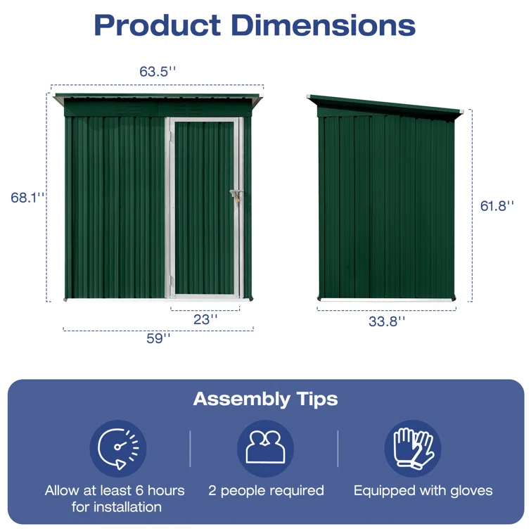 3 ft. W x 5 ft. D Metal Vertical Tool Shed