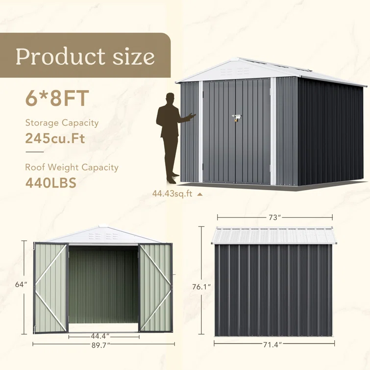 8 ft. W x 6 ft. D Metal Storage Shed