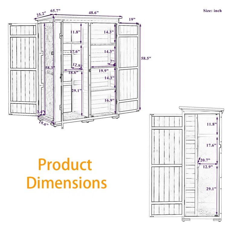 4 ft. W x 2 ft. D Solid Wood Vertical Storage Shed