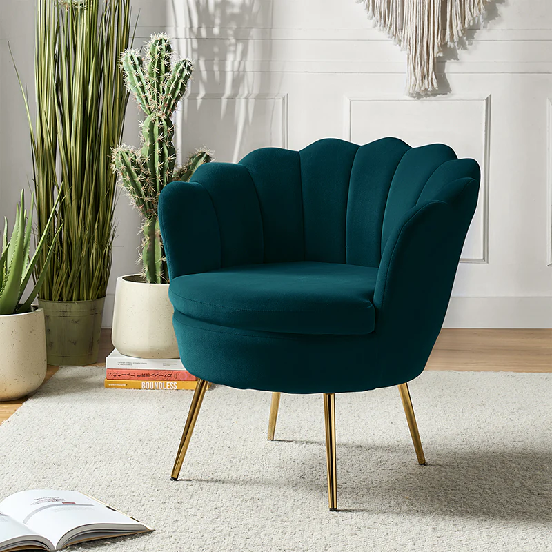 Evelia Velvet Scalloped Barrel Chair