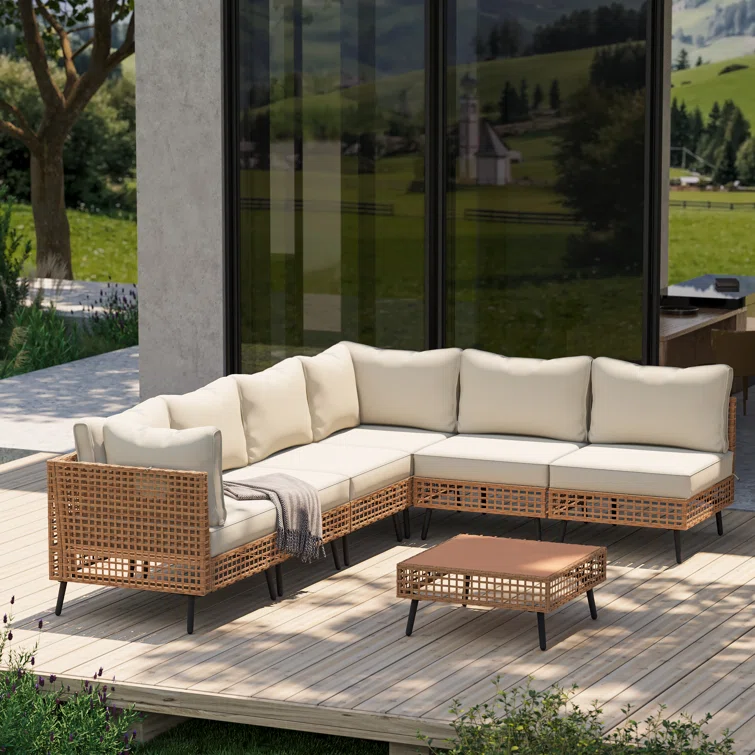 7 Pieces Wicker Sectional Seating Group with Cushions