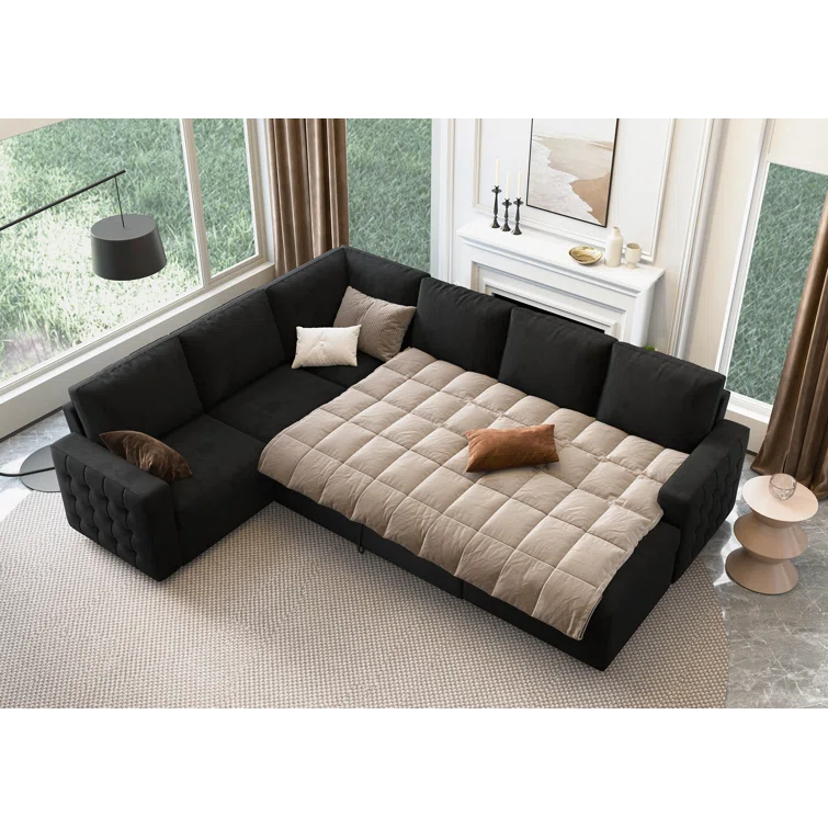 U-Shaped Sectional Sofa Bed Pull Out Sleeper Couch With Storage Chaise