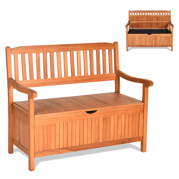 Topbuy 42'' W 33 Gallons Water Resistant Solid Wood Eucalyptus Storage Bench in Natural