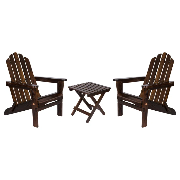 Breeona Wood Folding Adirondack Chairs with Folding Table Set