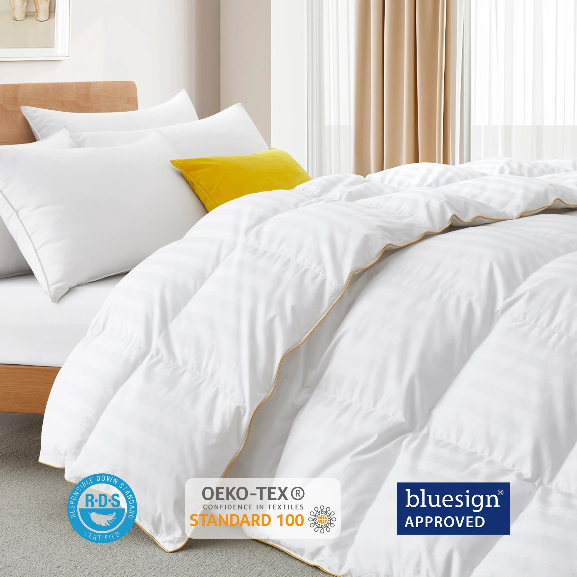 All Season White Goose Down Comforter with 500 Thread Count Cotton Cover