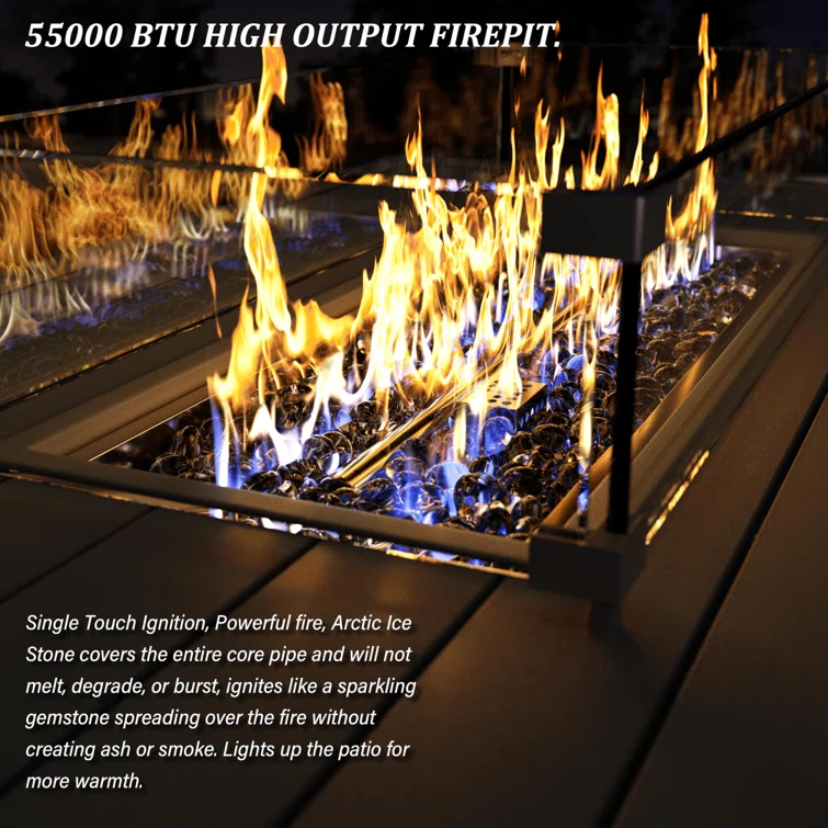 8-Piece Outdoor Patio Conversation Set with Fire Pit Table and 5-inch Thicker Cushions