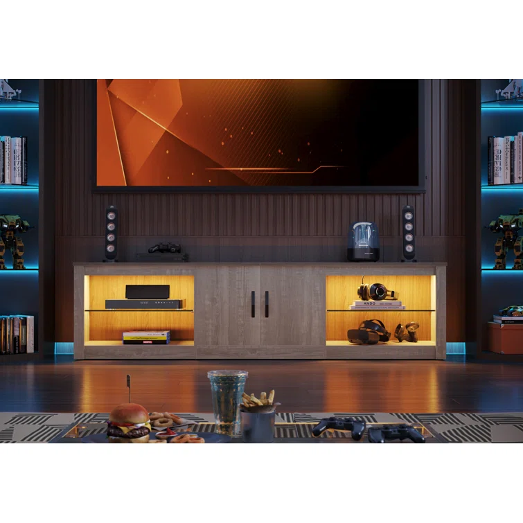 Brandenburg 70 Inch Led TV Stand for 75 Inch TV Large Entertainment Center Gaming with Adjustable Glass Shelves