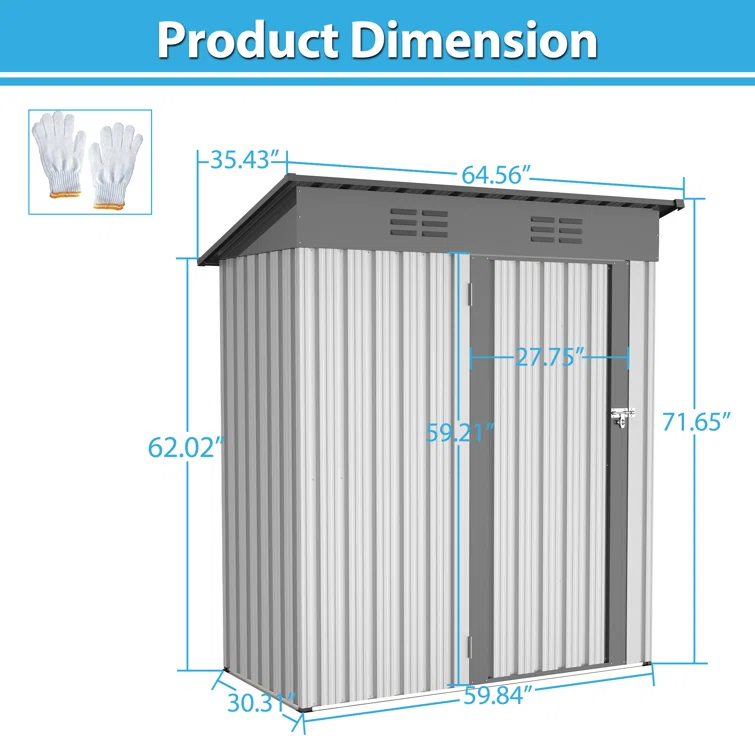 Thanaddo Alcazar 5.4ft x 2.8ft Metal Outdoor Storage For Tool Storage Lockable Garage Shed Gray