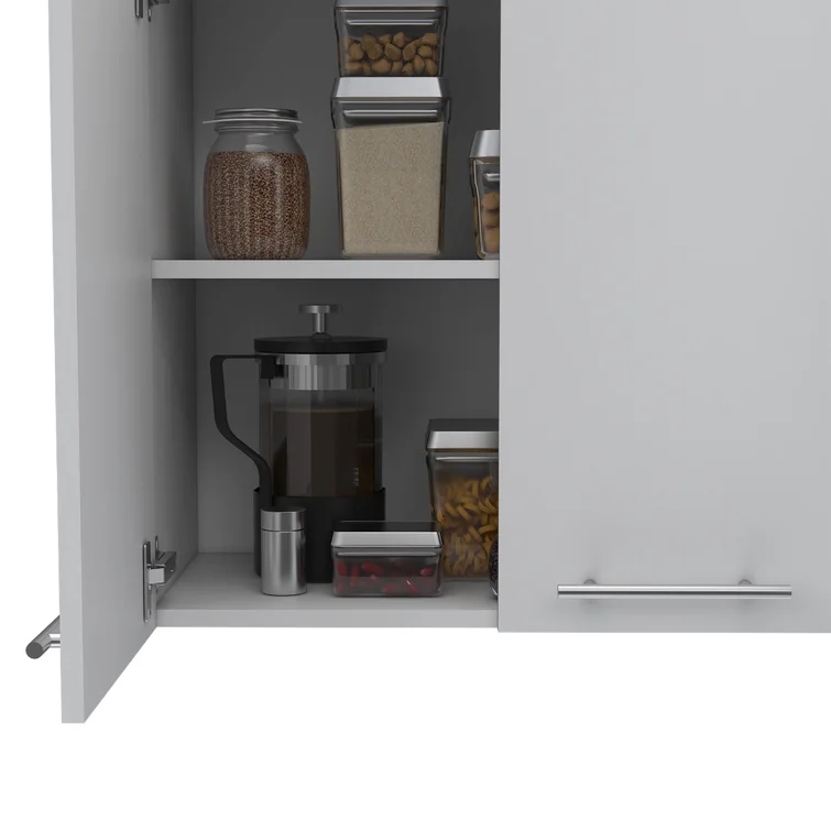 Asse 120 Wall Cabinet with Double Doors, Metal Dish Rack, and Glass Rack