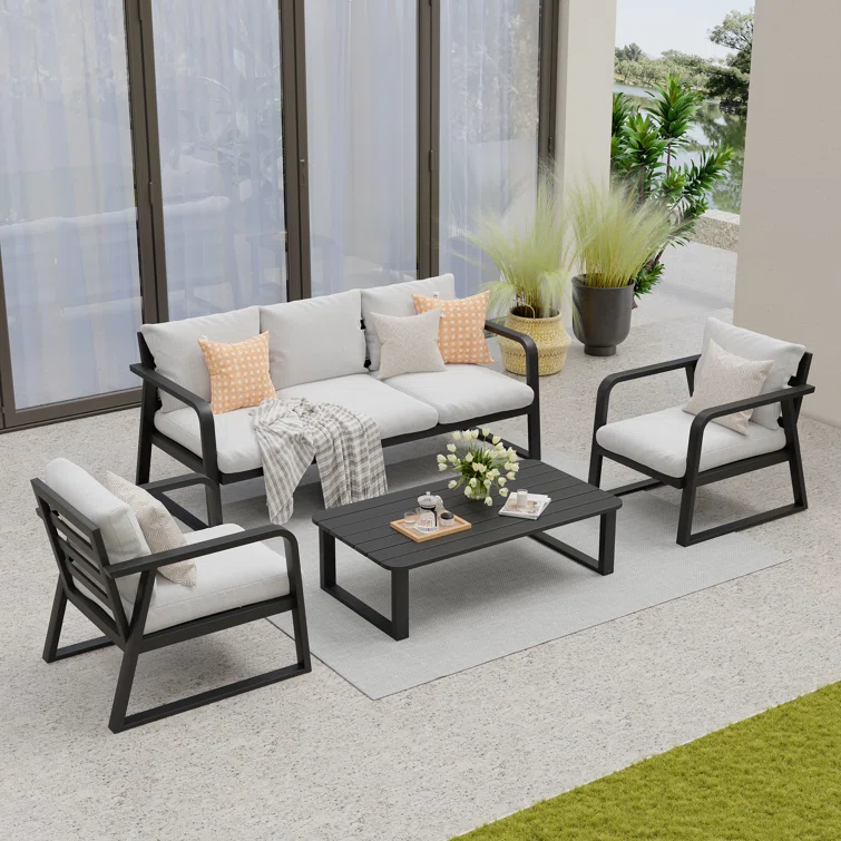 5 - Person Silver Gray Outdoor Seating Group with Cushions
