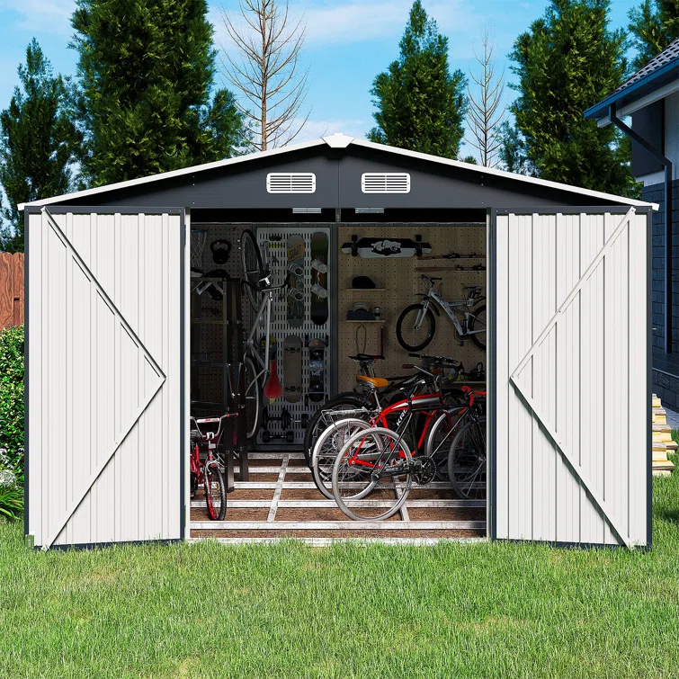 10 ft. W x 8 ft. D Metal Storage Shed with Metal Base Frame Kit
